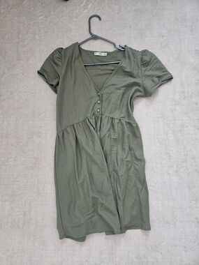 Mango Sage Green V-Neck Short Sleeve Mini Dress
